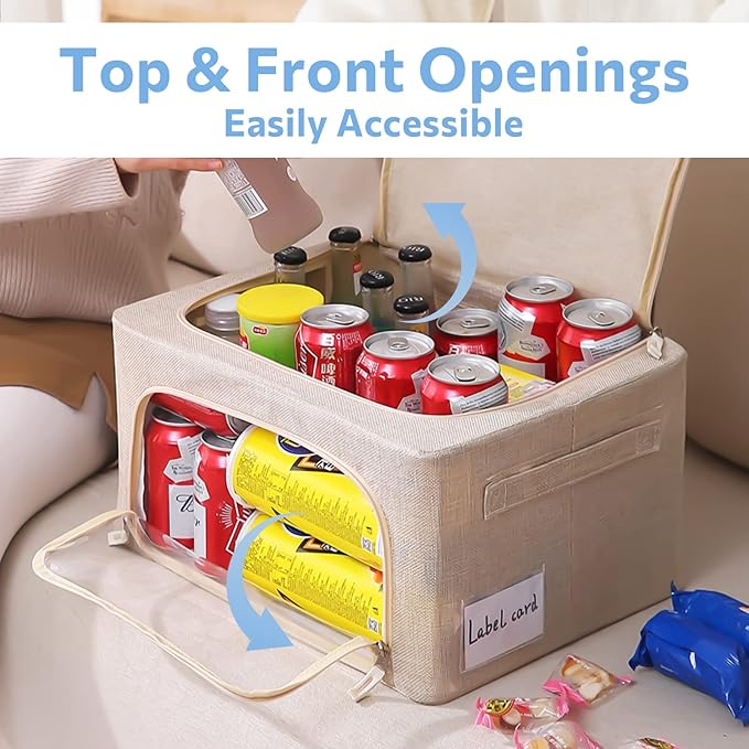 3Pack Foldable Storage Bins - Frame Storage Box Linen Fabric Stackable Clothes Container Organizer with Clear Window & Carry Handles Large Capacity (Small-22L, Beige)-NeatNest