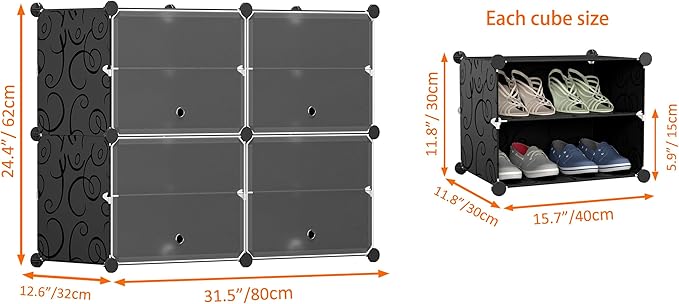 HOMIDEC Shoe Rack, 4 Tier Shoe Storage Cabinet 16 Pair Plastic Shoe Shelves Organizer for Closet Hallway Bedroom Entryway Black-NeatNest
