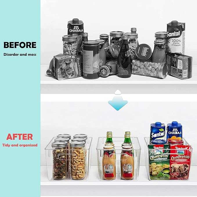 Fridge Organiser Set, Transparent Storage Box Organiser, Stackable, Organiser Boxes for Fridge, Cupboard, Pantry, Snacks, Cans, Kitchen - BPA-Free, 29 x 20 x 15.5 cm