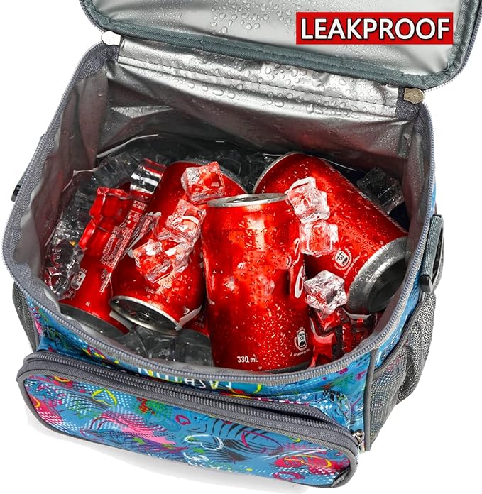FlowFly Insulated Reusable Lunch Bag Adult Large Lunch Box for Women and Men with Adjustable Shoulder Strap,Front Zipper Pocket and Dual Large Mesh Side Pockets,Heart-NeatNest