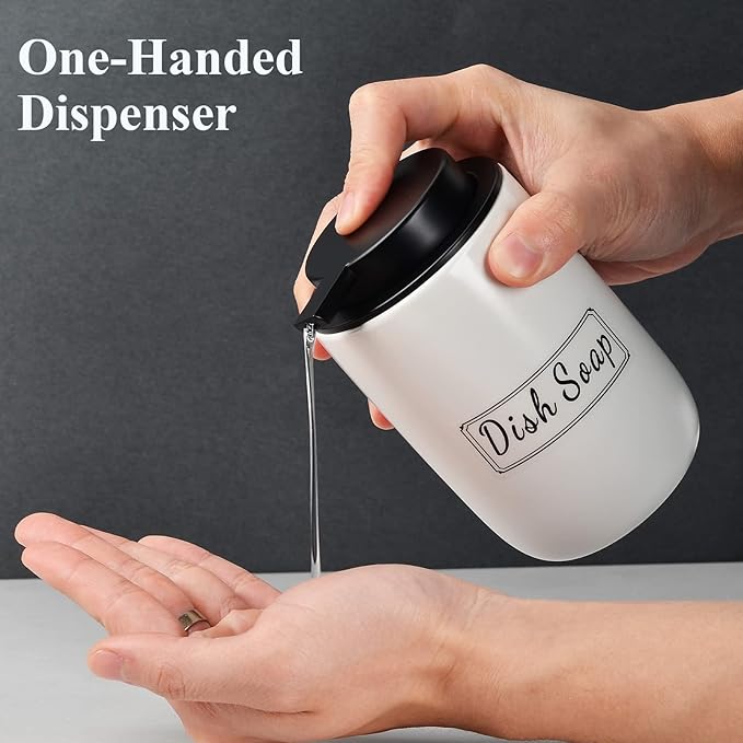 BosilunLife White Soap Dispenser Set - 2 Pack 12oz Ceramic Dish Soap Dispenser with Rust Proof Pump for Kitchen, Hand Soap and Lotion Set Suitable for Farmhouse Bathroom Decor with Waterproof Labels-NeatNest