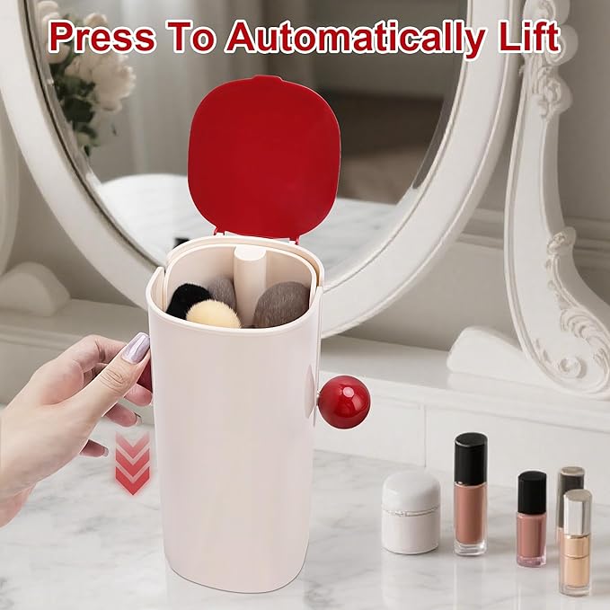 Makeup Brush Holder Organizer with Lid,Makeup Organizer with One Touch Open,4 Slot Make up Brushes Cup for Cosmetics, Make Up Brush, Bathroom Vanity Desktop Dustproof Organizers-NeatNest