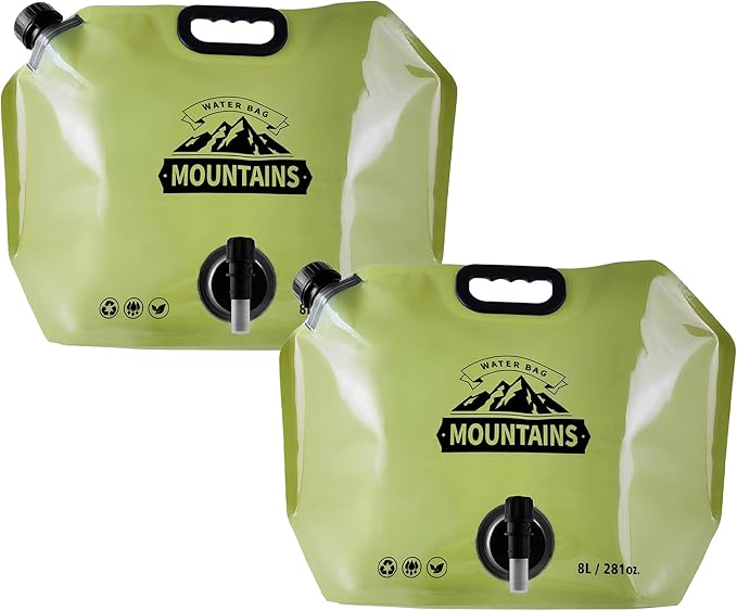 Collapsible 8L Water Storage Bag, BPA-Free Portable Folding Water Jug with Adjustable Faucet, Leakproof Emergency Water Bag for Camping, Hiking, Riding, Outdoor Sport (GREEN, 2)-NeatNest
