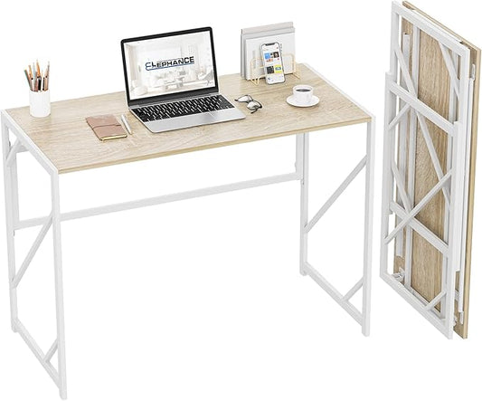 Elephance Folding Desk Writing Computer Desk for Home Office, No-Assembly Study Office Desk Foldable Table for Small Spaces-NeatNest
