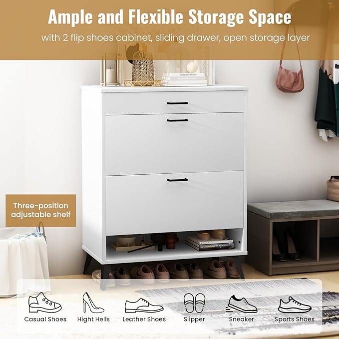 AWQM Shoe Storage Cabinet for Entryway, Free Standing Shoe Organizer with 2 Flip Drawers,Hidden Shoe Rack Storage Organizer for Doorway Hallway (White)-NeatNest