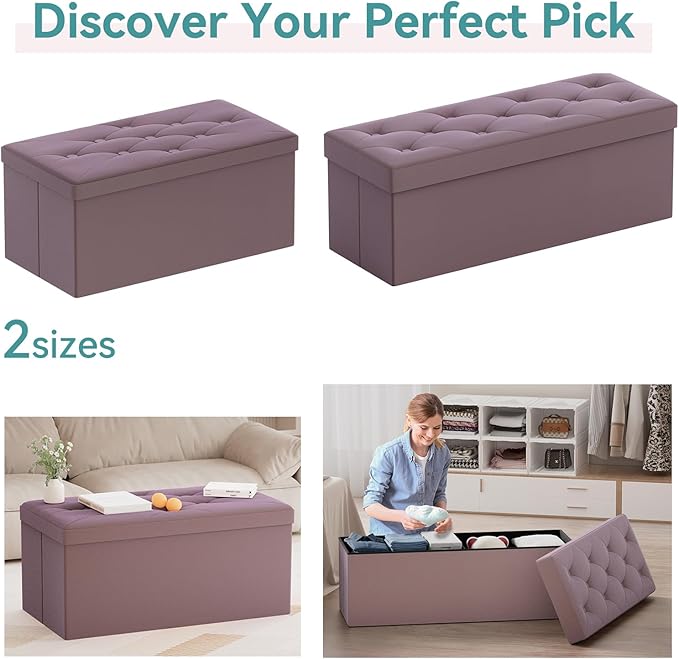 BRIAN & DANY Folding Storage Ottoman Bench, Ottoman with Storage, Foot Rest, Benches Seat for Bedroom, Living Room, Entryway, Long Shoes Bench, 15.7" x 31.5" x 15.7" Light Purple-NeatNest
