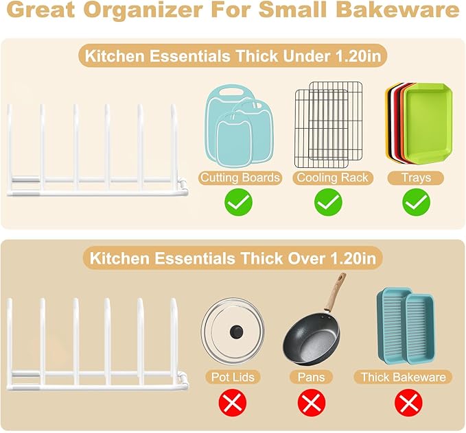 Cutting Board Organizer, 1Pcs Cutting Board Holder Rack Baking Cookie Pan Sheets Cooling Small Racks Storage Stand for Kitchen Cabinet Countertop Bakeware Storage Organizer Metal White-NeatNest