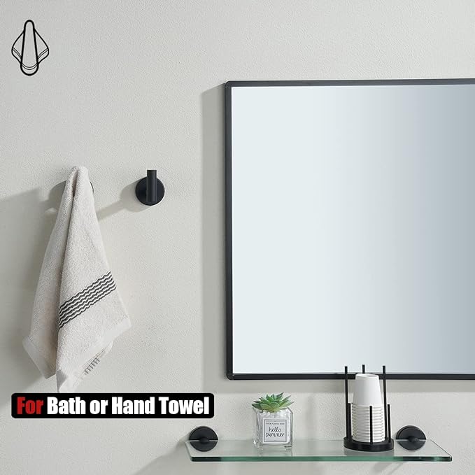 JQK Black Bathroom Towel Hook, Coat Robe Clothes Hook for Bathroom Kitchen Garage Wall Mounted (2 Pack), 304 Stainless Steel Matte Black, TH100-PB-P2-NeatNest