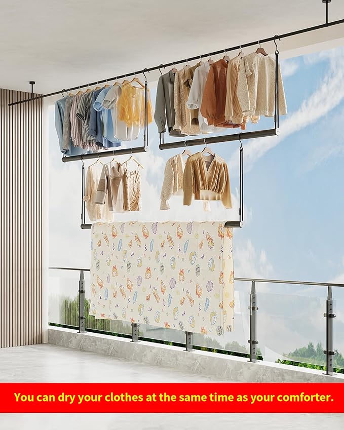 Closet Rods for Hanging Clothes 48'' Black Stepless height adjustment Heavy Duty Closet Rod for Optimize closet storage and organizing space-NeatNest