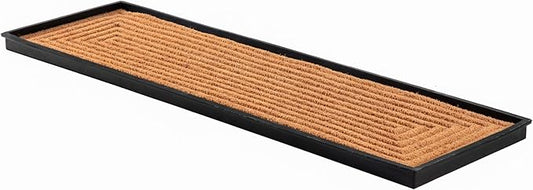 Anji Mountain AMB0BT4F-018 Black Rubber Boot/Shoe Tray with Coir, Fits 4 Pair (46.5" Wide), Rectangle Embossed Insert