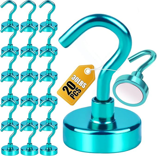 DIYMAG Magnetic Hooks, 30Lbs Strong Heavy Duty Cruise Magnet S-Hooks for Classroom, Fridge, Hanging, Cabins, Grill, Kitchen, Garage, Workplace and Office etc, (20 Pack-Green)-NeatNest