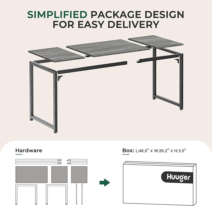 Huuger Computer Gaming Desk, 63 Inch Office Desk With Storage, Writing Work Surface for Home Office, Study, Modern Simple Style, Large Legroom, Metal Frame, Grey-NeatNest