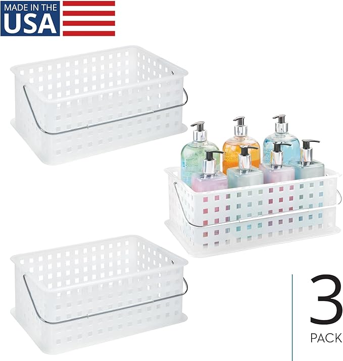 iDesign Portable Shower Caddy Dorm or Bathroom, Set of 3, Clear/Frost, Made in USA Basket