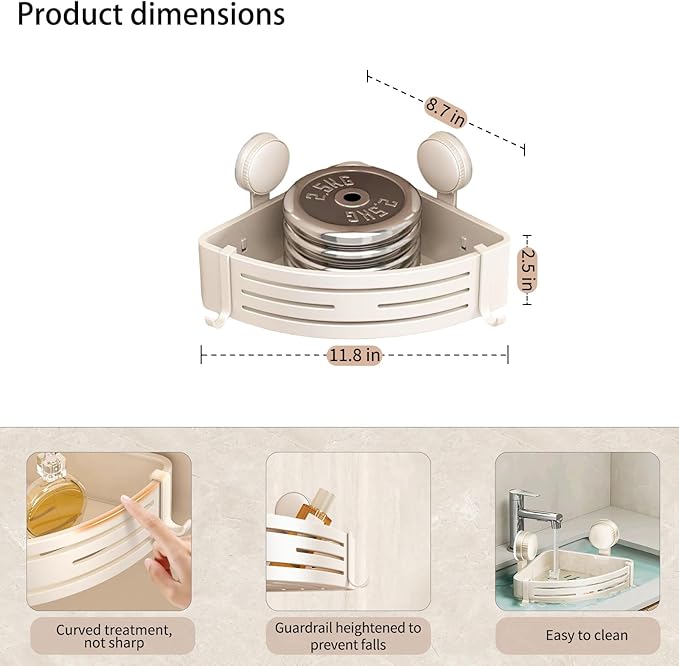 Shower Caddy Corner,Wall Hanging Shower Shelves, Removable Suction Cup Shower Caddy with Hooks and Towel Bar,No Drilling Rust Proof Aluminum Shower Shelf for Toilet and Kitchen(2-Pack,White)
