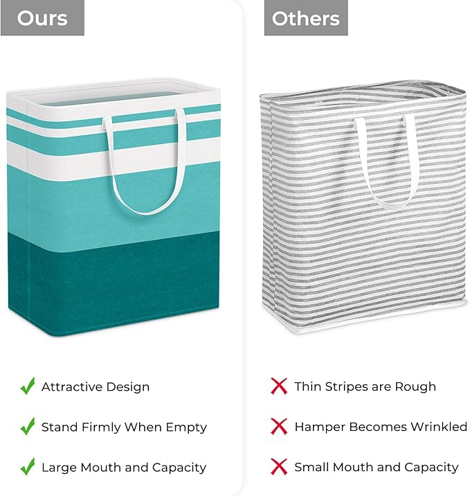 HomeHacks 2-Pack Large Laundry Basket, Waterproof, Freestanding Laundry Hamper, Collapsible Tall Clothes Hamper with Extended Handles for Clothes Toys in the Dorm and Family (Green, 100L)-NeatNest