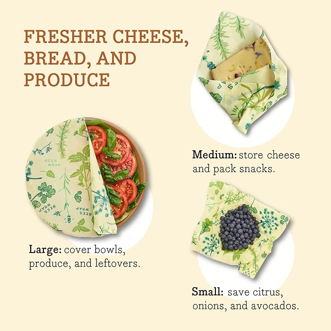 Bee's Wrap Vegan Beeswax Wraps for Food - Vegan Herb Garden 3 Pack (S, M, L) Made in USA Reusable & Organic Food Wraps, Sandwich Wrap & Bowl Covers - Eco Alternative to Aluminum Foil & Plastic Wrap-NeatNest
