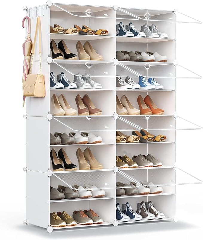 Shoe Rack Organizer, 32 Pair Shoe Storage Cabinet with Door Expandable Plastic Shoe Shelves for Closet,Entryway,Hallway,Bedroom-NeatNest