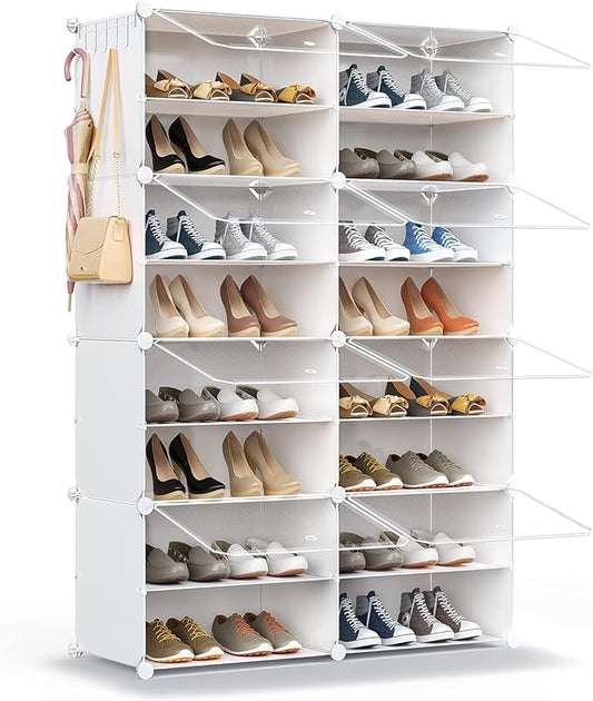 Shoe Rack Organizer, 32 Pair Shoe Storage Cabinet with Door Expandable Plastic Shoe Shelves for Closet,Entryway,Hallway,Bedroom-NeatNest