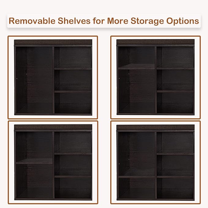 DINZI LVJ Shoe Bench, 9 Cubbies Shoe Organizer for Entryway, Storage Bench with Cushion, Cubby Shoe Rack with Adjustable Shelves for Living Room, Bedroom, Mudroom, Hallway, Espresso-NeatNest