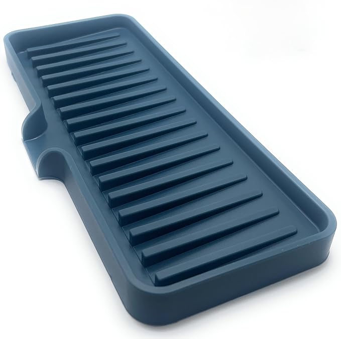 Happitasa Silicone Soap Dish Tray and Sponge Holder with Drain Chute | Bathroom and Kitchen Sink Organizer Caddy (Smoky Blue, 9"x3.5", 5.6 Ounces)-NeatNest