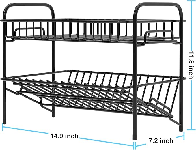 HengLiSam Spice Rack Organizer for Countertop, Heavy Duty Full Solid Metal Kitchen Shelves, 2 Tier Liquor Shelves Freestanding Holder Storage for Kitchen Cabinet Pantry Bottle Rack for Bathroom, Black-NeatNest