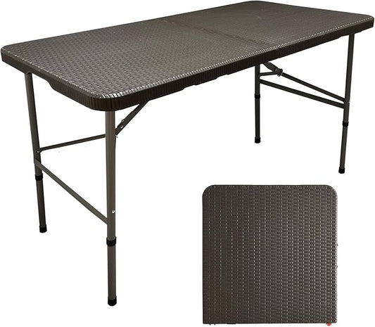 4FT Rattan Folding Table, Portable Long Picnic Camping Table for Outdoor Picnic, Rattan Patterned Mesa Multipurpose Entertaining Activities-NeatNest