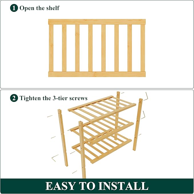 Smiry Bamboo Shoe Rack for Closet, 3 Tier Small Wooden Stackable Shoe Organizer, Free Standing Shoes Storage Shelf for Entryway, Front Door Entrance, Natural-NeatNest
