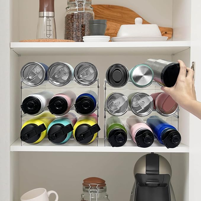 3 Pack Water Bottle Organizer, Stackable Kitchen Home Organization and Storage Rack, Plastic Cup Storage Organizer for Kitchen Cabinet Cupboard Organizer and Storage Cup Rack for Counter-NeatNest