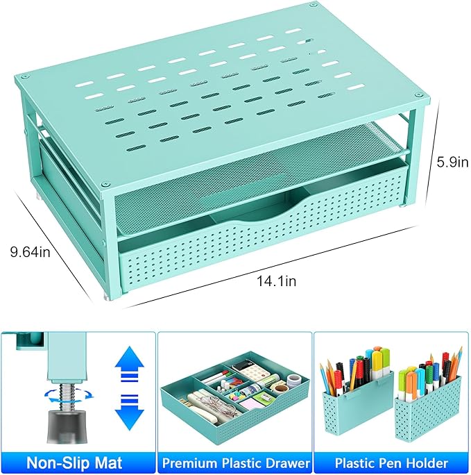 gianotter Desk Organizers and Accessories, Monitor Stand with Drawer and 2 Pen Holder, Desktop Organizer Suitable for Offices and Dormitories (Blue)-NeatNest