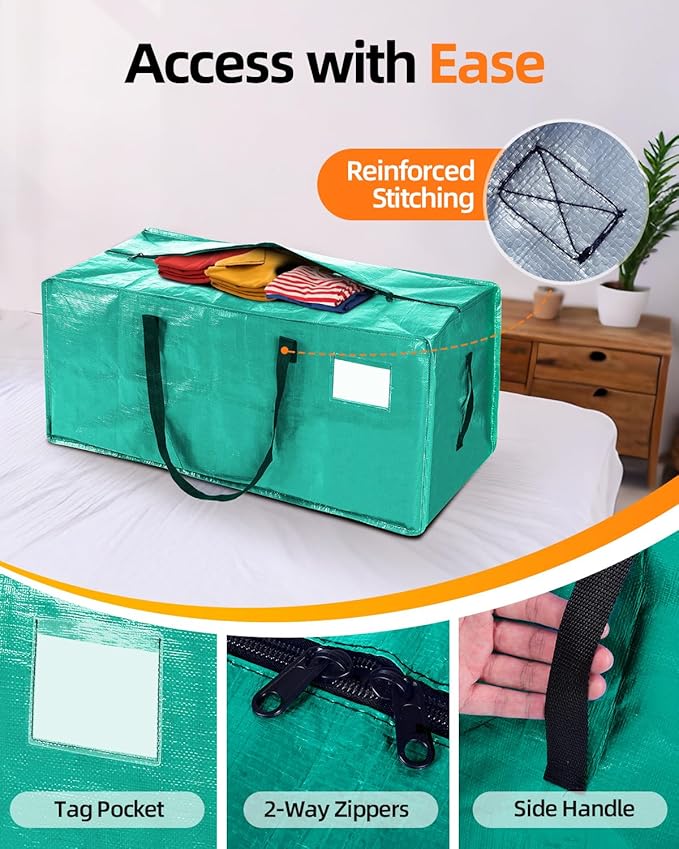 12 Pack Extra Large Moving Bags, Heavy Duty Packing Bags with Zippers and Handles for Space Saving, Clothes Storage, College Essentials, Travel, Tiff-Blue