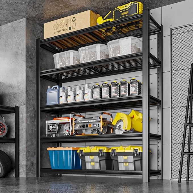 5 Tier Metal Shelving Unit 84" H x 48" W x 24" D, 3000LBS Adjustable Garage Shelves, Heavy Duty Storage Shelves for Warehouse, Basement, Kitchen, Pantry, Living Room, Black-NeatNest