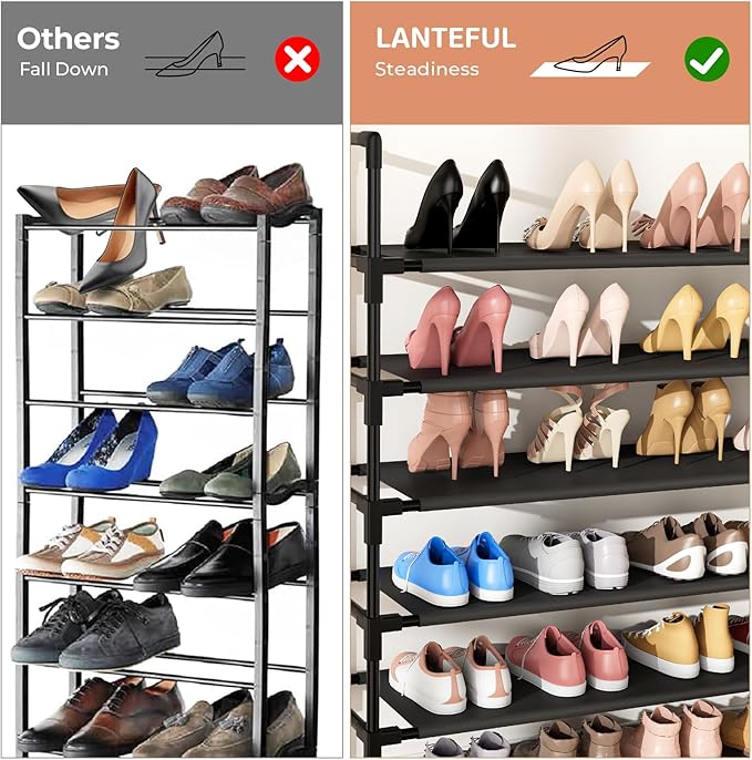 11 Tiers Tall Shoe Rack Holds 55 Pairs of Shoes with 18pcs Hooks Sturdy Wide Shoe Organizer Storage Free Standing Metal Shoe Shelf for Closet, Entryway Black-NeatNest