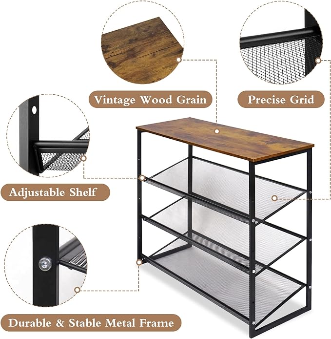 Garden 4 you 4-Tiers Shoe Storage Freestanding Organizer Modern 25.2 in Tilting Adjustable Shoe Rack for High Heels, Entryways, Hallways, Closets, Dormitory Rooms, Industrial, Brown-NeatNest
