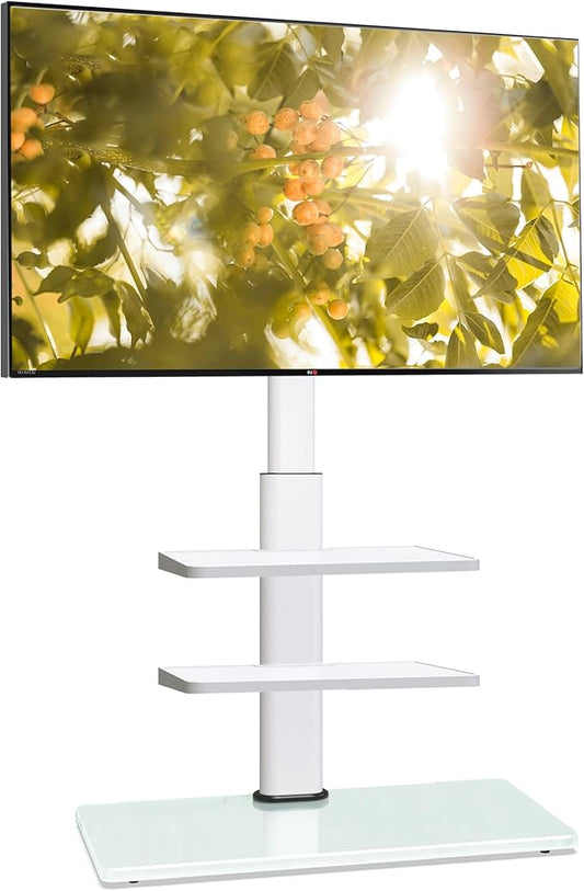 Floor TV Stand with 2 Shelves for 32-65" TVs, Swivel Floor TV Standing Stand with Tilting, 8 Level Height Adjustable Tall Stand for Living Room/Bedroom, Holds up to 88 lbs, MAX VESA 400x400mm-NeatNest
