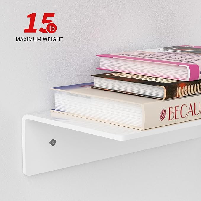 12 Inches Acrylic Wall Shelves 2 Pack, Floating Shelf for Wall Mounting, Acrylic Display Ledges for Funko Pop Figures, Home Décor, Living Room, Gaming Room, Plants(12 inch, White)-NeatNest