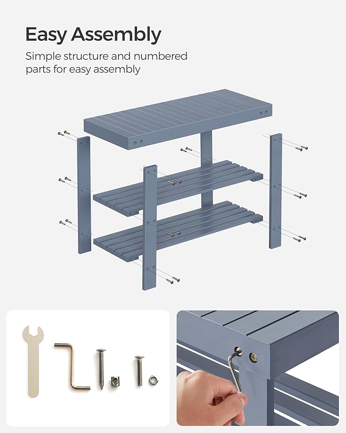 SONGMICS Shoe Rack Bench, 3-Tier Bamboo Shoe Storage Organizer, Entryway Bench, Holds Up to 286 lb, 11.3 x 27.6 x 17.8 Inches, for Entryway Bathroom Bedroom, Grey ULBS04GY-NeatNest