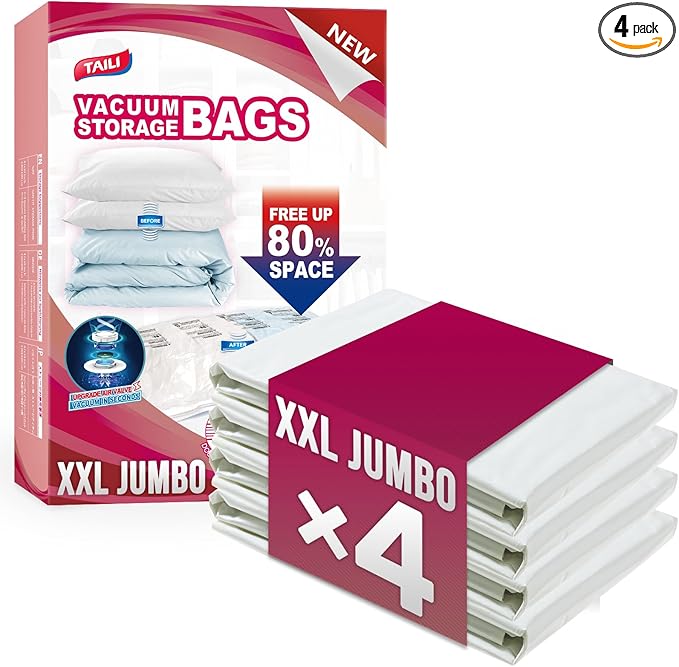 TAILI 4 Pack Vacuum Storage Bags for Comforter and Blankets, XXL Jumbo Vacuum Seal Bags for Bedding (47x39 Inch), Huge Space for Toy, Bedding, Pillows, Save More Closet Space-NeatNest