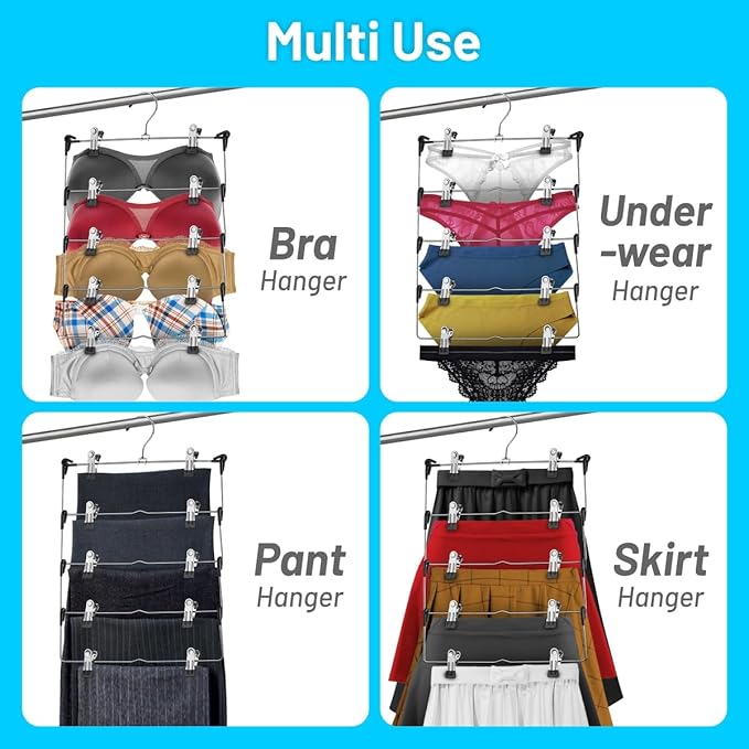 DEILSY™ 5-Tier Skirt Hangers with Clips (3 PK) Pant Space Saving Multiple in one Clothes with Clip Multiple Pants Hanger for Closet Bottom Hangers Metal Hanger with Clips-NeatNest