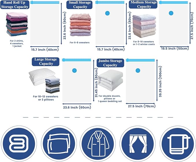 Vacuum Storage Bags, 10 Small Space Saver Vacuum Sealed Bags for Clothes, Compression Bag Blanket Storage Travel Essentials-NeatNest