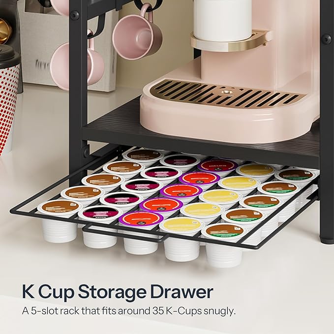 HOOBRO K Cup Holder, Coffee Pod Organizer for Counter, 35 Capacity Pods Storage Organizer Cups with Mug Rack, Coffee Maker Stand, Coffee Station for Syrup, Black BB01CR01-NeatNest