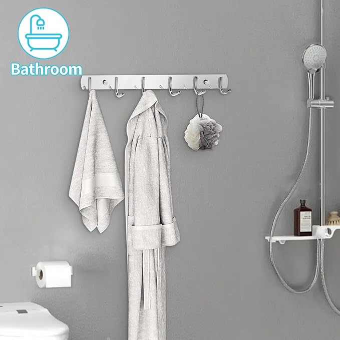 Coat Rack Wall Mount, (2-Pack) 6 Hooks for Hanging, Stainless Steel Wall Hooks-NeatNest