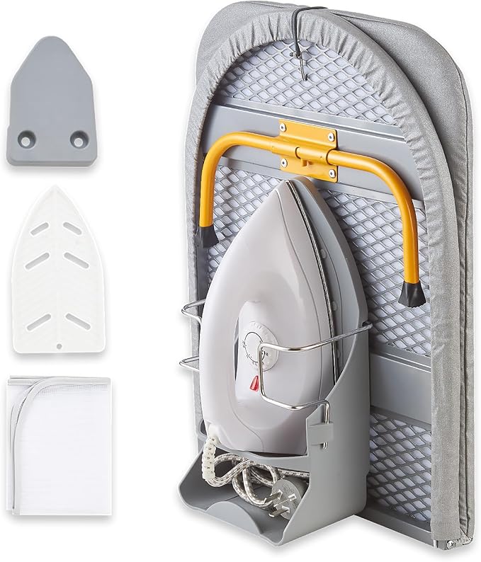 Foldable Ironing Board, 13"x35" Folding Tabletop Small Ironing Board with Iron Holder and Wall Mount Space-Saving, Grey
