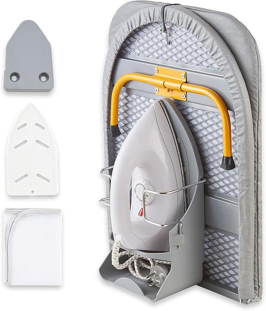 Foldable Ironing Board, 13"x35" Folding Tabletop Small Ironing Board with Iron Holder and Wall Mount Space-Saving, Grey