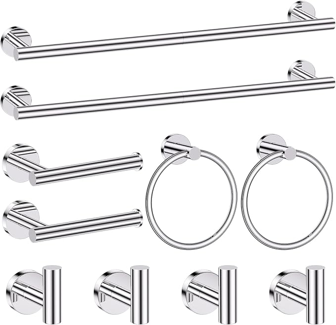 Chrome Bathroom Hardware Set,10 Pieces Towel Bar Towel Holder Set Includes Towel Bar, Toilet Paper Holder,Towel Ring and Towel Hook Wall Mount Bathroom Accessories Towel Racks for Bathroom-NeatNest