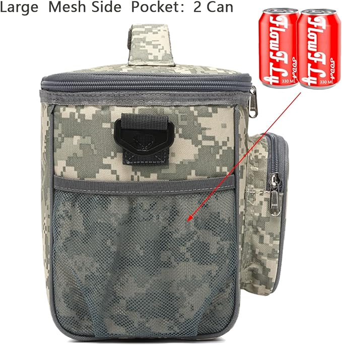 FlowFly Insulated Reusable Lunch Bag Adult Large Lunch Box for Women and Men with Adjustable Shoulder Strap,Front Zipper Pocket and Dual Large Mesh Side Pockets,DigitalCamo-NeatNest