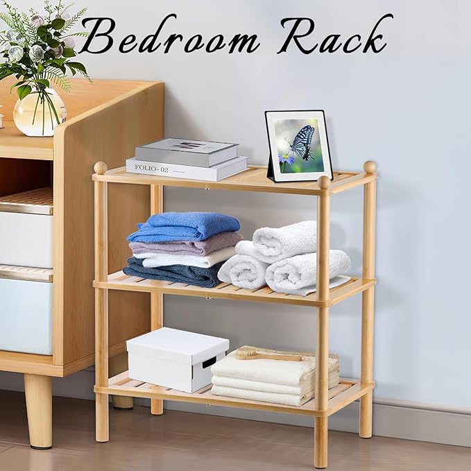 3-Tier Shoe Rack,Shoes Organizer,for Front Door Entrance, Free Standing Shelf Entryway and Closet Hallway, Small Space Stackable Bamboo Multifunctional Racks-NeatNest