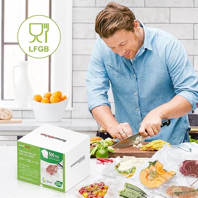 Bonsenkitchen Precut Vacuum Sealer Bags, 500 Pint 6" x 9" Food Sealer Bags,Commercial Grade, BPA Free, Heavy Duty, Customized Size Vacuum Bags for Vac Storage, Meal Prep or Sous Vide Cooking, VB11-NeatNest