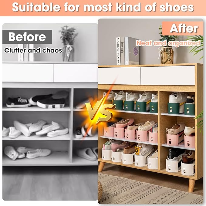 20 Pack Shoe Slot Organizer, Shoe Stacker Holders For A Pair Of Shoes, Adjustable Thickening Double Layer 50% Shoe Space Saver Rack Riser For Closet, White-NeatNest