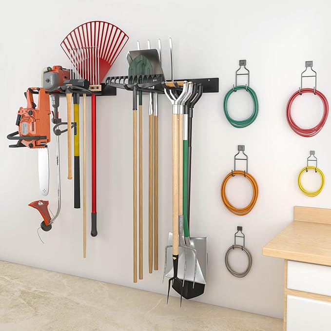 Godboat Garage Storage, Garden Tool Organizer, 4 Hooks Yard Organization, Garage Shelving Wall Mount, Heavy-Duty Garage Organizer, Cool Gadgets & Gifts for Dad, Men, Fathers Day, Max Load 320 Lbs-NeatNest