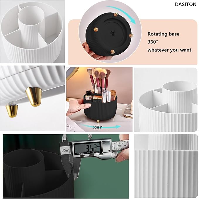 DASITON Large Capacity Makeup Brush Holder,360° Rotating Makeup Organizer,5 Slot Makeup Brushes Cup,for Vanity Decor,Bathroom Countertops,Desk Storage Container,Cosmetic Display cases(Black)-NeatNest